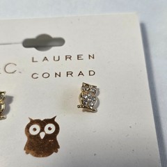 LC Lauren Conrad Owl Stud Earrings Gold Tone White Rhinestone Nickel Free