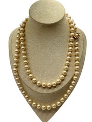 Vintage Liz Claiborne Glass Faux Pearls Necklace 8mm Individually Knotted 36”