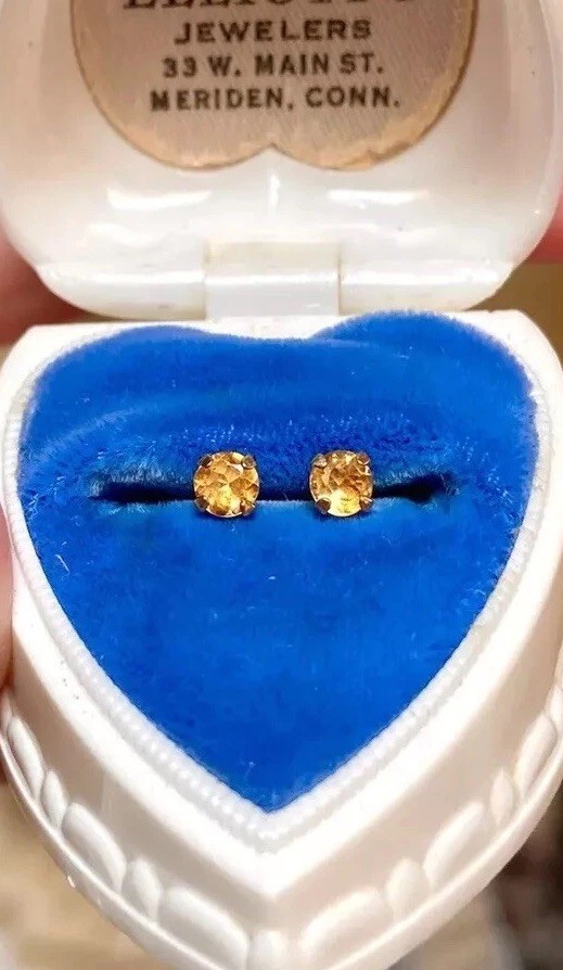 Beautiful Vintage 10 Kt. Yellow Gold Faceted Round Golden Citrine Stud Earrings