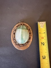 Vintage Egyptian Revival Copper Large Green Onyx Calcite Scarab Pendant 2.5”