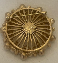 Vintage (1955-69) Crown Trifari+ C Pearl & Rhinestones Brooch 2 Inches Used