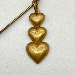 Vintage Puffy Heart Stick Pin Gold Tone Triple Cascade Dangle
