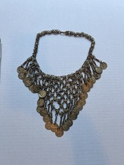 Vintage Boho Gold Tone Chainmail Coin Bib Choker Statement Necklace 18” H3