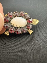 Antique Victorian Turtle Pin With Garnet Opaline Glass Gold Tone C Clasp 1” Cute