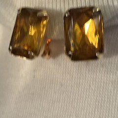 Vintage Czech Large Topaz Amber Faceted Crystal Bead Necklace Clip Earrings Set