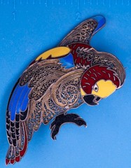 TOPAZIO Filigree Enamel Parrot Brooch Silver Tone 2.75″x1.5″ Vintage Macaw Bird