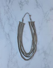 Vintage Multi Strand Silver Tone Chain Necklace Curb Herringbone Box Layered