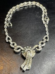 Gorgeous HTF “Coro” Art Deco Revival ClearRhinestone Rhodium Plate17” Necklace