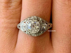 Vintage Art Deco Round Lab Created Diamond Engagement 925 Sterling Silver Ring