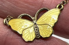 VTG Norway Norwegian Sterling Necklace Yellow Guilloche Enamel Butterfly Signed