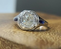 0.65ct Vintage filigree ring old mine cut Diamond belais 18k white gold