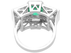 French Art Deco 1.72Ct Emerald and 3.51Ct Diamond Platinum Ring Circa 1935