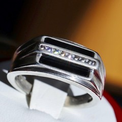925 sterling silver ring 0.08ct cubic zirconia onyx sz 9 vintage handmade 7.35gr
