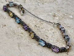 ✨💐🛍️Vintage 925 STERLING SILVER COLORFUL Multi GEMSTONE 💎 MARCASITE Bracelet✨