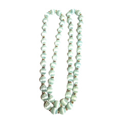 Vintage Light Pale Blue Silk Thread Wrapped Beaded Necklace 30″ Retro Costume