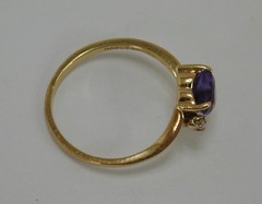 Vintage NABCO 14K Yellow Gold Amethyst Heart & Diamond Ring Size 6.75 585 Solid