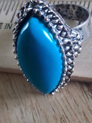 Vintage boho , adjustable faux turquoise ring. substantial weight