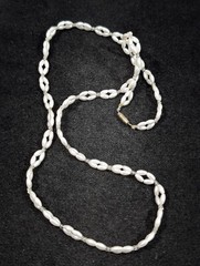 Vintage Retro White Faux Pearl Oval Bead Woven Style Necklace 26 in
