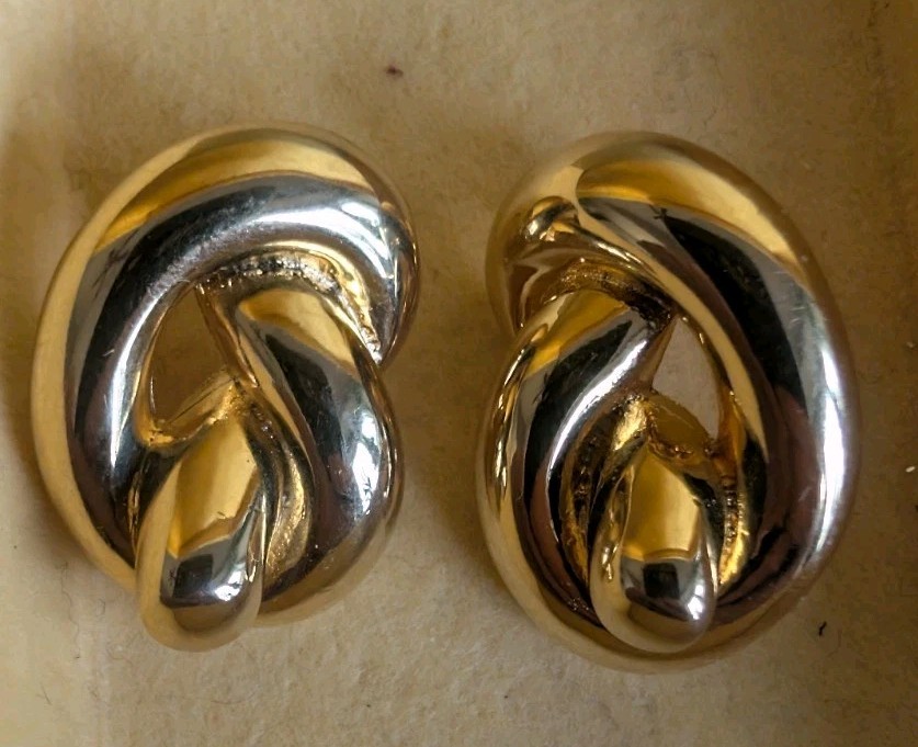 Vintage Napier Gold Tone Twisted Knot Pierced Earrings Signed 1980s Retro Bold