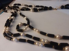 24″ Black and Faux Pearl “TM Trifari” Multiple Strand Necklace 05-01-2024