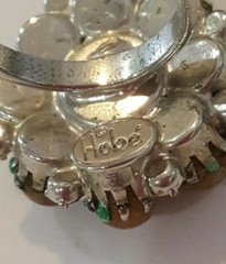 Beautiful Vintage Hobé Ring & Clip On Earrings – Silver Tone Faux Green Emerald