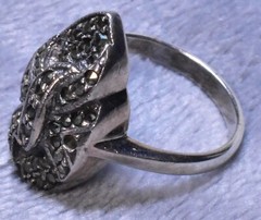 VTG 925 Sterling Silver Marcasite Marquise Knot Shape Ring Approximate Size 7 ¾