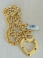 Vintage Erwin Pearl Gold Tone Chunky Heart Curb Link Chain Necklace