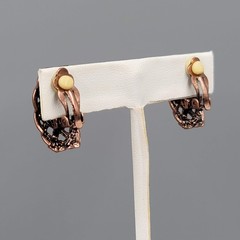 Open Work Knot Rectangle Clip on Earrings Copper tone Drop 1 in