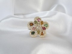 Vintage Sterling Silver 925 3D Pinwheel Irradiated Tourmaline Unique Ring Size 7