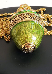 Joan Rivers Imperial Treasures III Green Enamel Egg Pendant Necklace 29 in Long