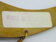 RARE Vintage Signed THAILAND Etched BRASS Collar Necklace ~ KITTY CATS W/ BELLS