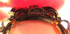 VTG Colored Scrimshaw Brooch: “JJJ 1/20 12KGF”, Butterfly, Flower, Gold Trim