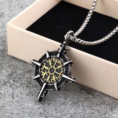 Stainless Steel Men’s Pendant Viking Compass Rune Necklace