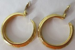 Yves Saint Laurent Large Hoop Clip On Earrings Gold Tone YSL France 53.38g VTG