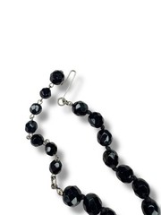 Austria Jet Black Crystal Hand Knotted Necklace 15.25″ – 17.75″ Vintage