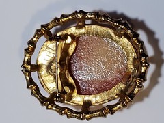 Vintage Brooch Pin Raised Cameo Costume Jewelry Gold Tone Girl With Ponytail