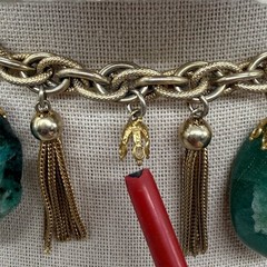 Vintage Necklace Dangle Gemstones Chain Tassels Gold Tone 17 Inches READ