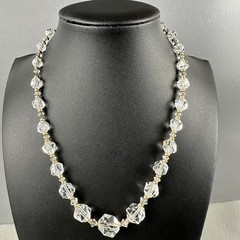 Vintage Necklace Clear Faceted Crystal Beads Gold Tone Graduated 15″