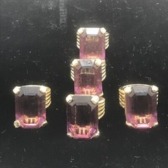 Vintage 18KT GE Gold Plated Large Purple Crystal Unique Cut Ring varied sizes