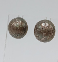 VTG 925 Dome Stud Earrings 0.5in Sterling Silver 3.85g Etched Swirl Estate READ