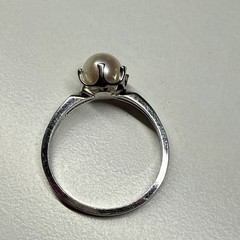 Vintage 10 Karat White Gold Pearl Solitaire Ring Size 5 3/4 10K