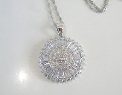 Vintage Style Sterling Silver 925 Baguette Starburst CZ Large Pendant Necklace