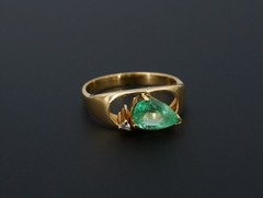 18k Emerald Diamond Ring Yellow Gold Sz 7.75 Cocktail 1.1ctw Pear Vintage RG5229