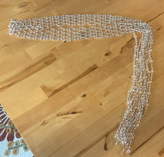 Vintage Multi Strand Faux Pearl Beaded Sash Belt Gold Tone Clear Crystal 30″