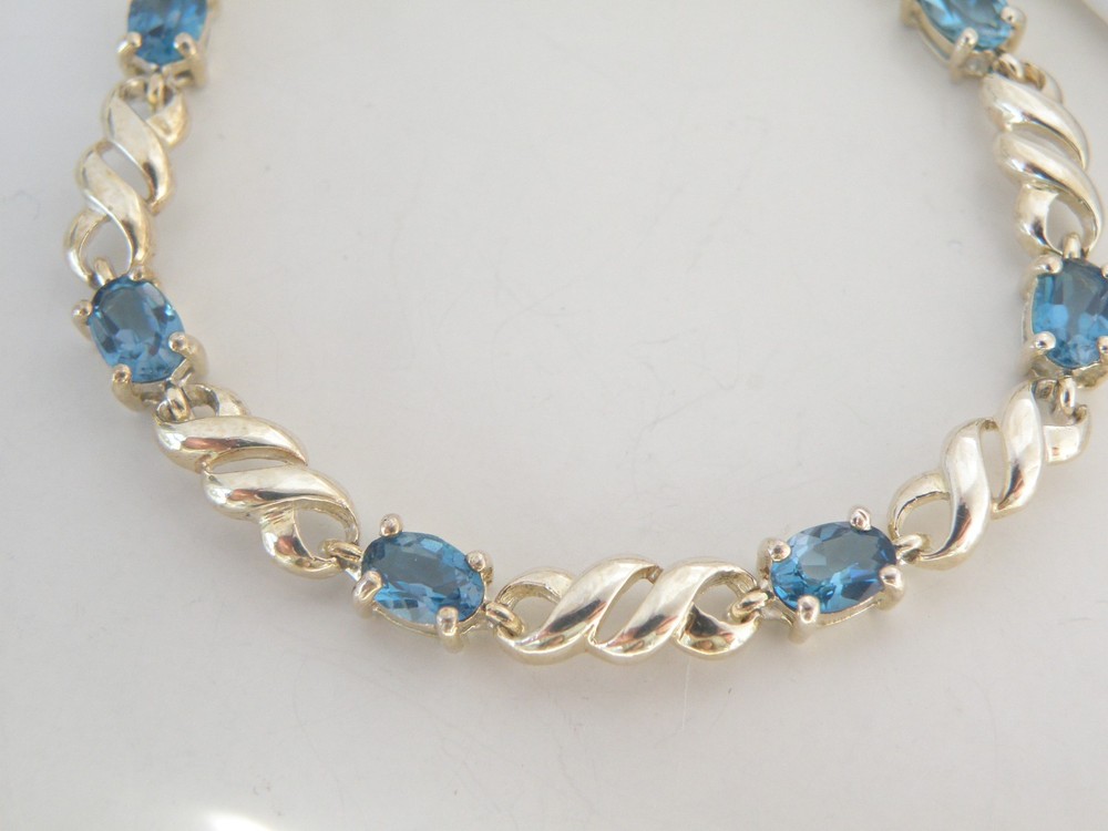 Sterling Silver 925 Natural Heated London Blue Topaz Tennis Bracelet 8″