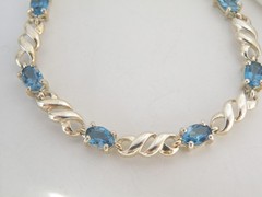 Sterling Silver 925 Natural Heated London Blue Topaz Tennis Bracelet 8″