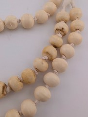 3-TIER COW BONE NECKLACE hand carved old beads on cream colored ribbon boho B5