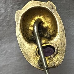 Victorian Gold Filled Lion Face Stick Pin Glass Eyes and Mouth