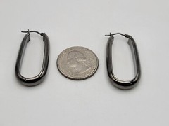 Bronze Milor Italy Gun Metal Grey Elongated Hoop Pierced Earrings