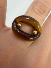 Vintage Ring Tigers Eye Donut Oval 14K Gold Womens Size 6 5.4 grams